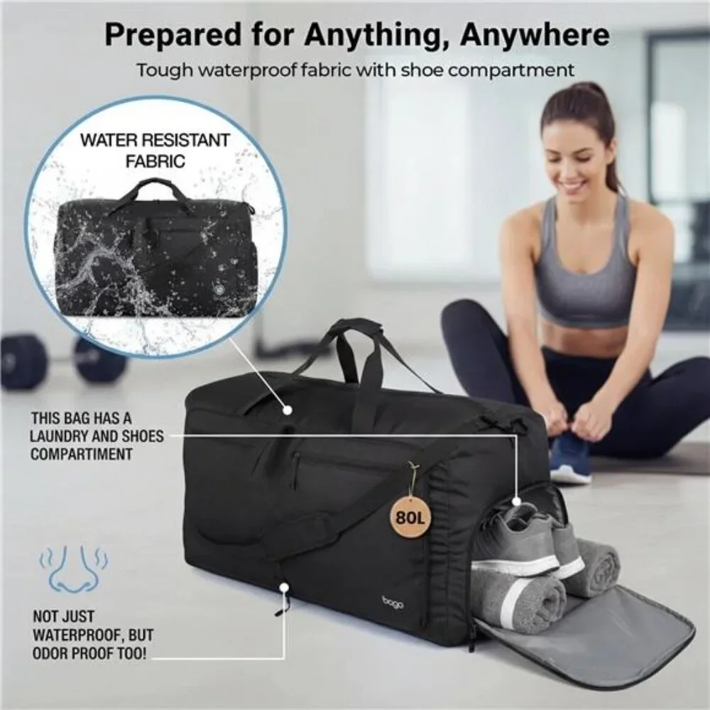 Large Travel Duffel Bag 80L Foldable Lightweight Waterproof Weekender Sports Bag